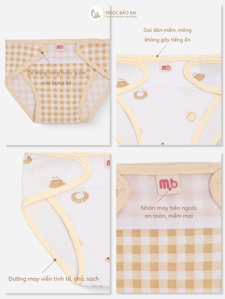 [M&B] Tã dán sơ sinh cotton caro gấu cooking