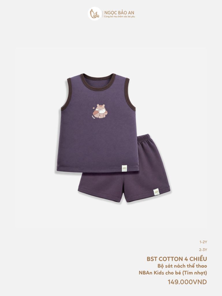 [NGỌC BẢO AN KIDS] Bộ sát nách thể thao cotton co giãn 4c tím nhạt  (1-3 tuổi)