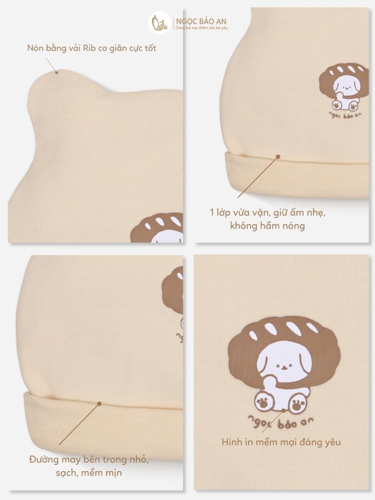 [M&B] Set nón bao tay chân bo cotton sơ sinh gấu bread vàng