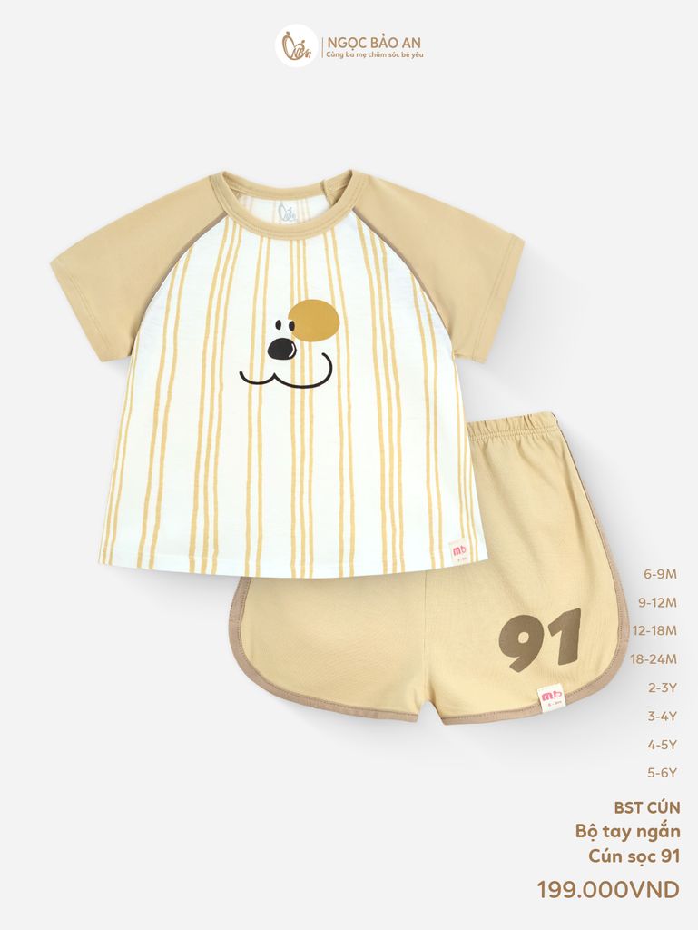 [M&B} BST CÚN: Bộ tay ngắn thể thao cotton cún sọc 91