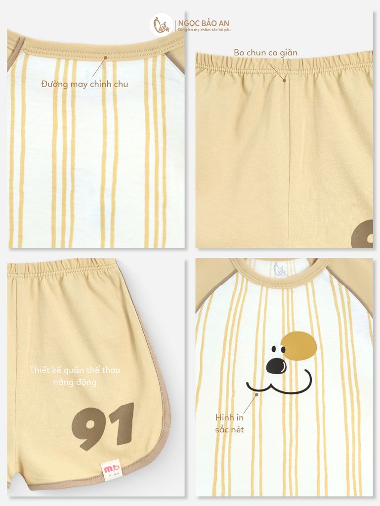 [M&B} BST CÚN: Bộ tay ngắn thể thao cotton cún sọc 91