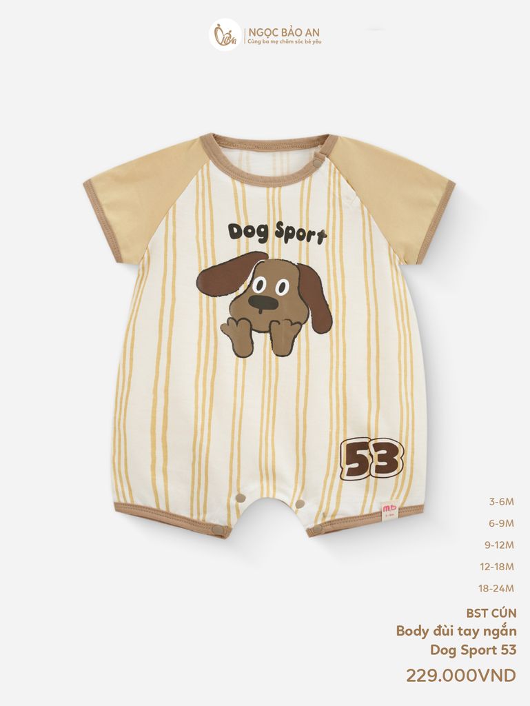 [M&B] BST CÚN: Body đùi tay ngắn cotton dog sport 53