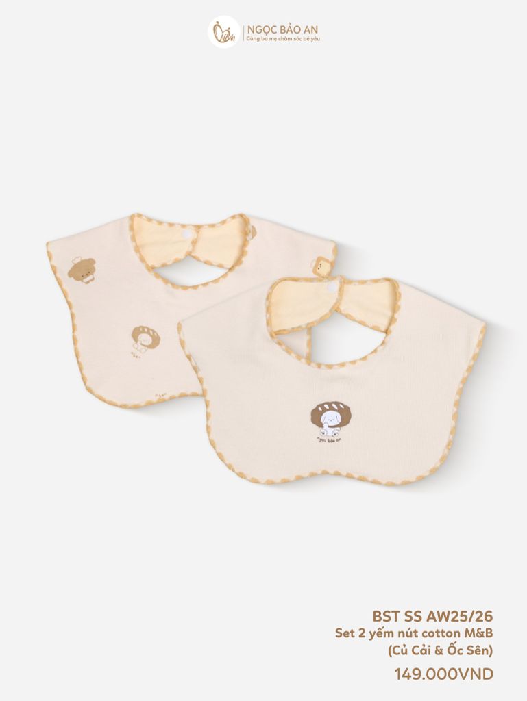 [M&B] Set 2 yếm nút cotton gấu bread vàng