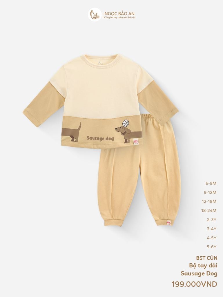 [M&B] BST CÚN: Bộ quần áo dài tay cotton sausage dog