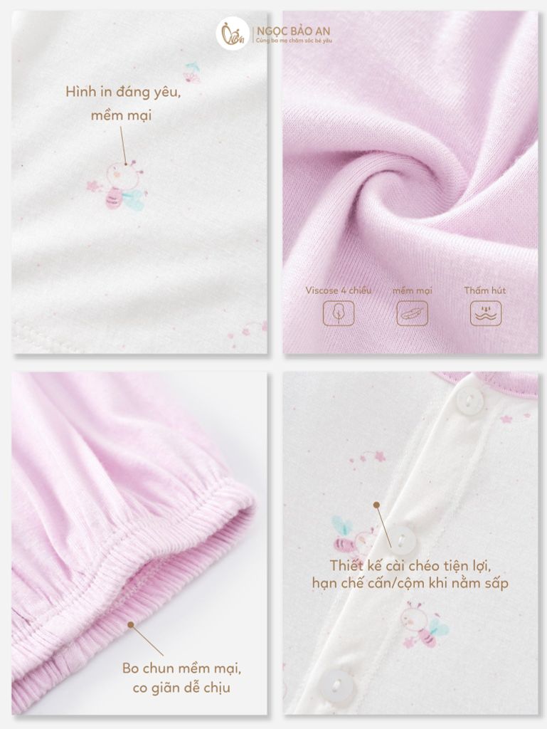 [M&B] Bộ tay dài cài giữa Ong Tím (NB-24m) [CBSSVISCOSE]