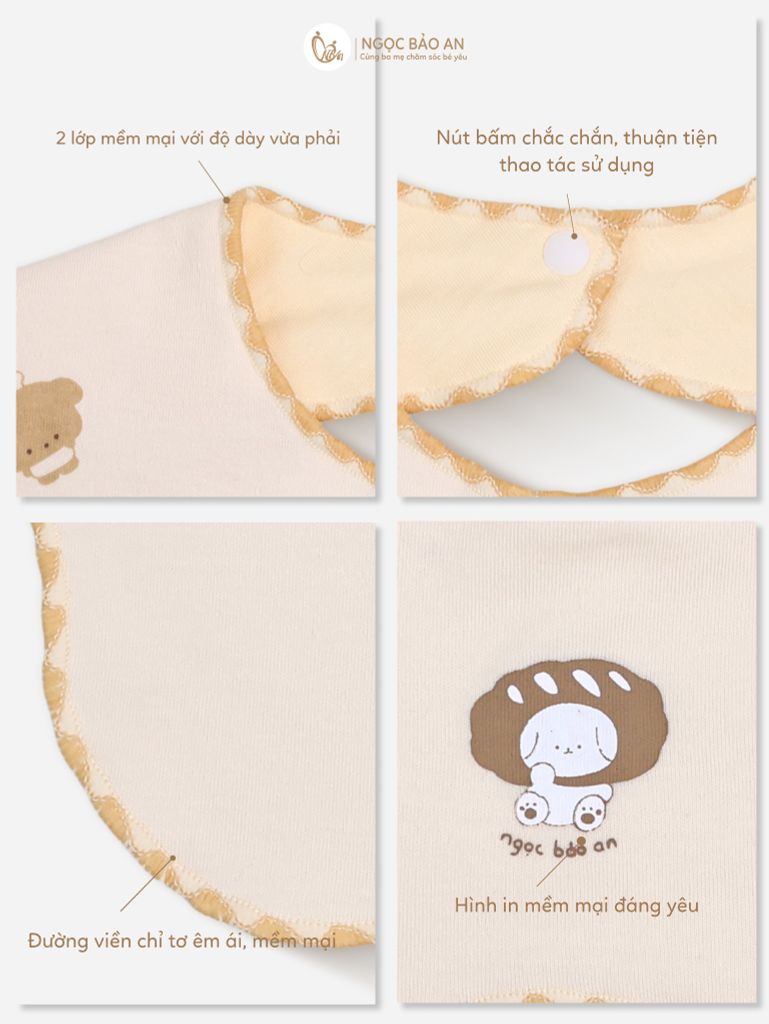 [M&B] Set 2 yếm nút cotton gấu bread vàng