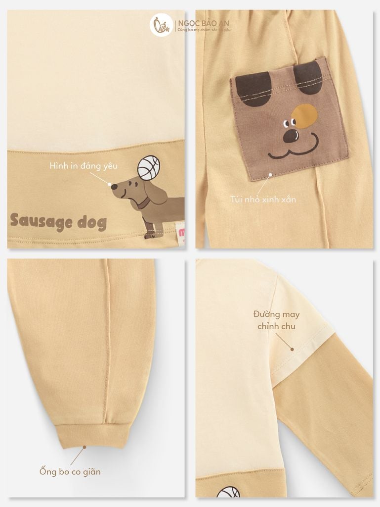[M&B] BST CÚN: Bộ quần áo dài tay cotton sausage dog