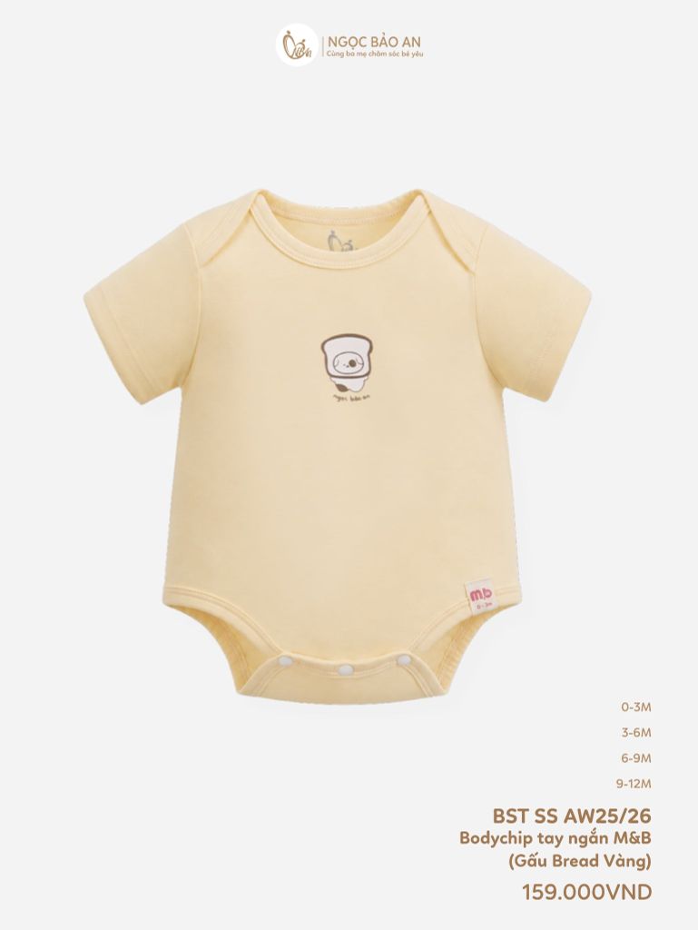 [M&B] Bodychip tay ngắn cotton gấu bread vàng