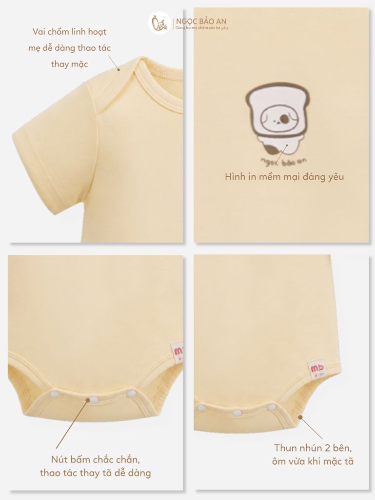 [M&B] Bodychip tay ngắn cotton gấu bread vàng
