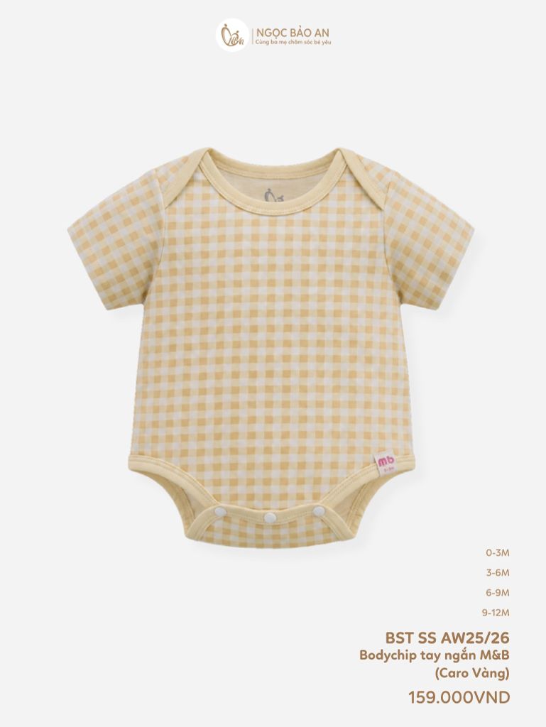 [M&B] Bodychip tay ngắn cotton caro vàng