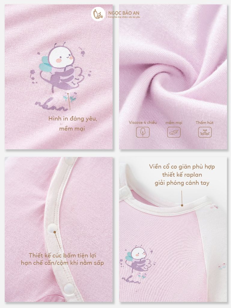 [M&B] Bodysuit dài tay dài cài chéo ong tím (NB-12m)