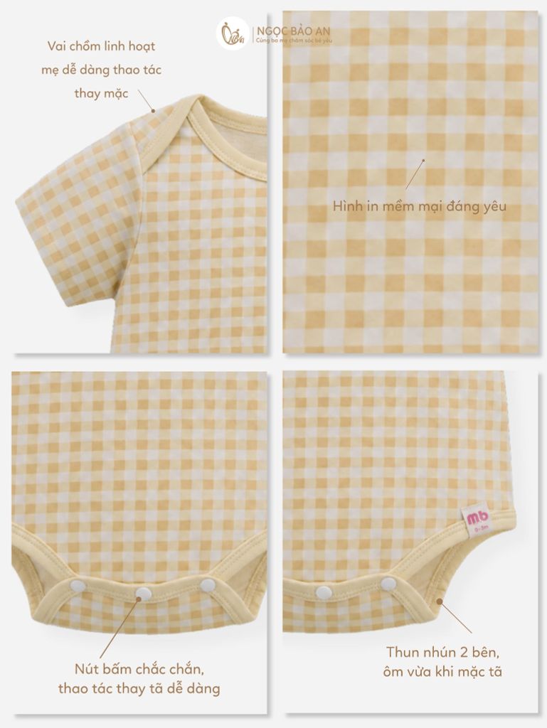 [M&B] Bodychip tay ngắn cotton caro vàng