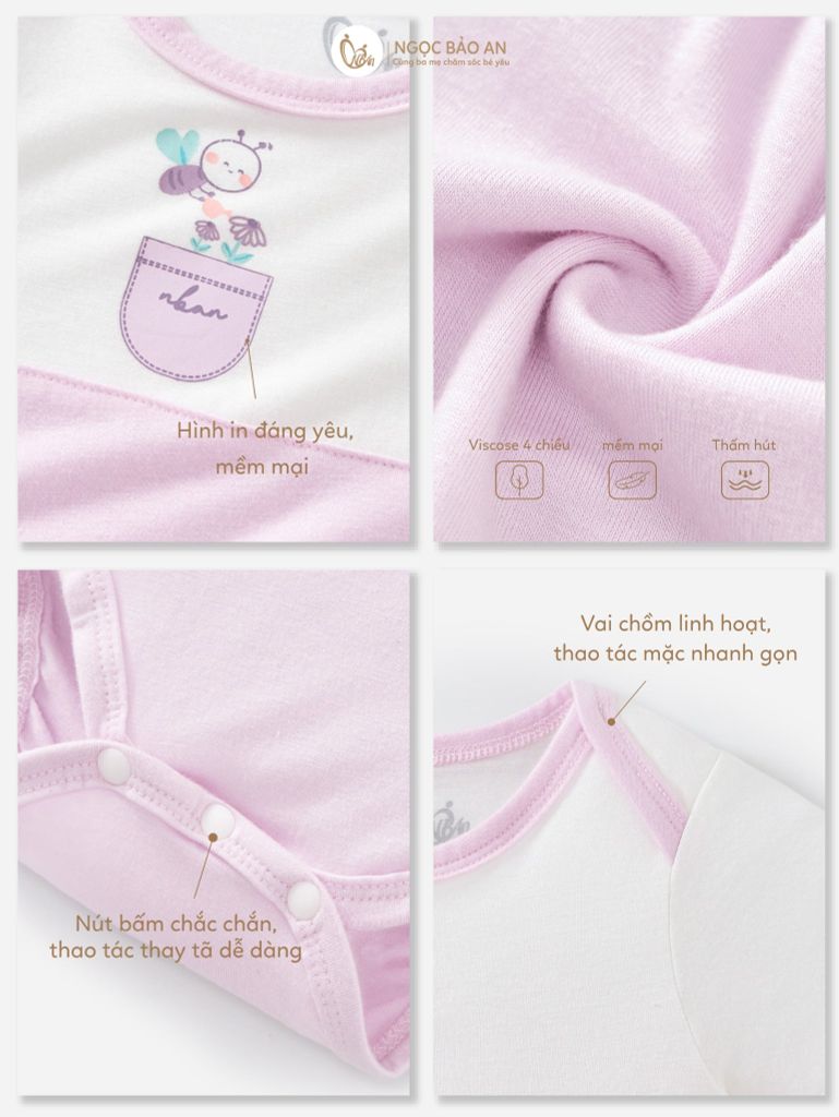 [M&B] CB2: Set bodysuit dáng dài + body đùi tay ngắn + bodychip tay ngắn Ong Tím (NB-3m)