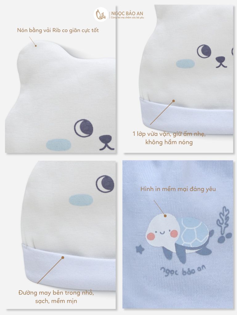 [M&B] Set nón bao tay chân bo cotton sơ sinh rùa xanh