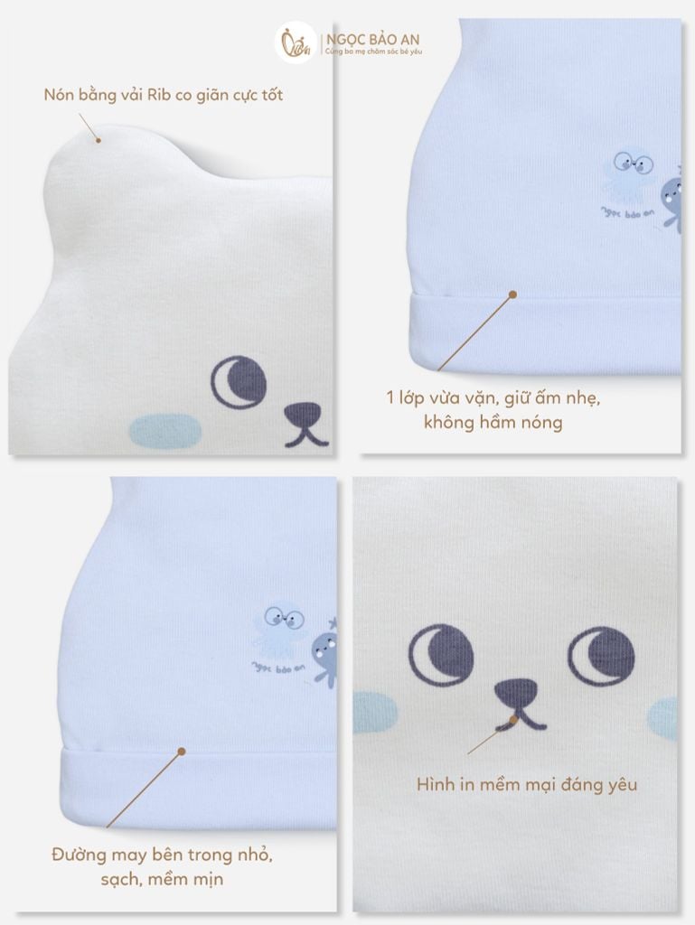 [M&B] Set 2 nón bo cotton rùa và bạch tuộc xanh
