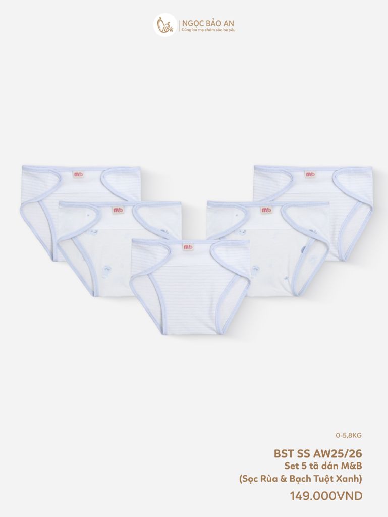 [M&B] Tã dán sơ sinh cotton sọc rùa và bạch tuộc xanh