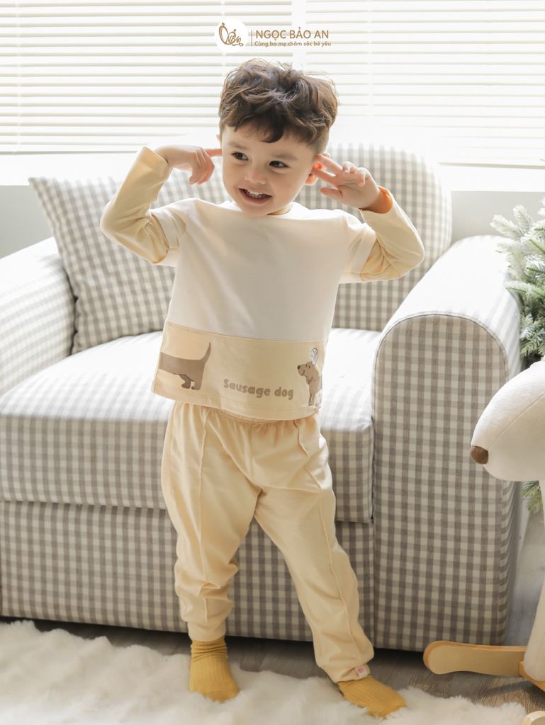 [M&B] BST CÚN: Bộ quần áo dài tay cotton M&B (Sausage Dog)
