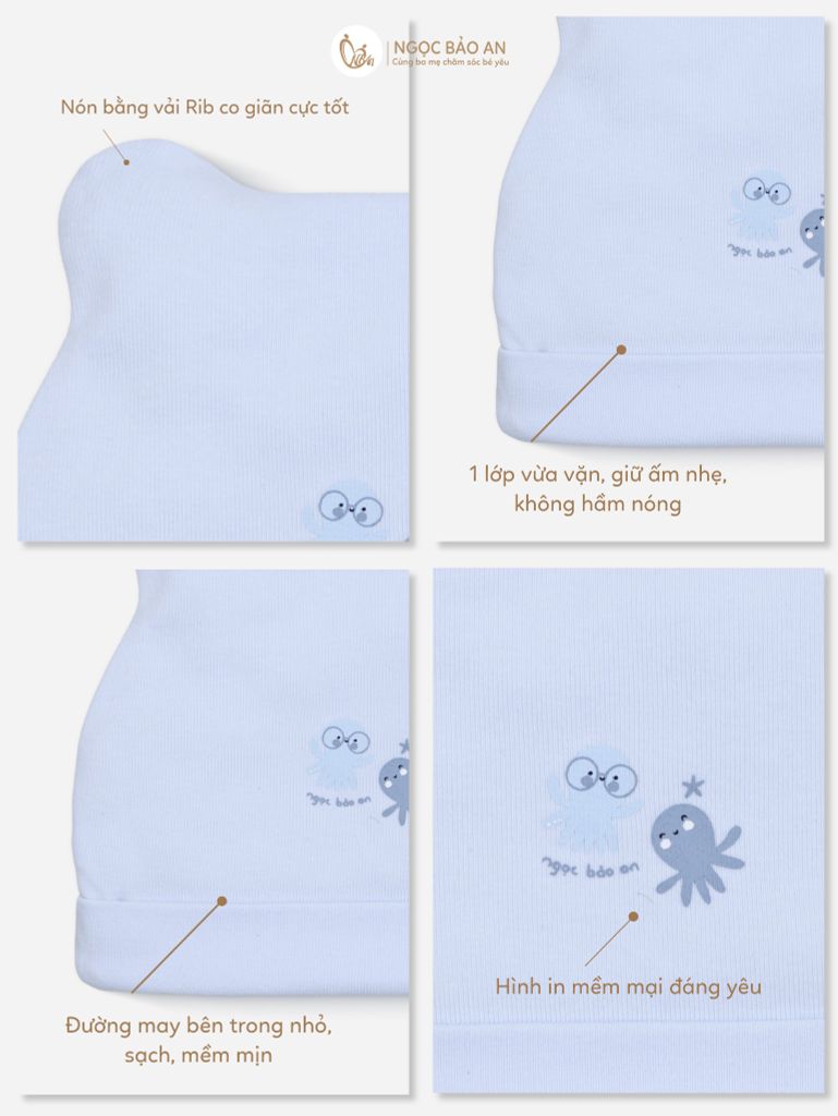 [M&B] Set nón bao tay chân thun cotton sơ sinh bạch tuộc xanh