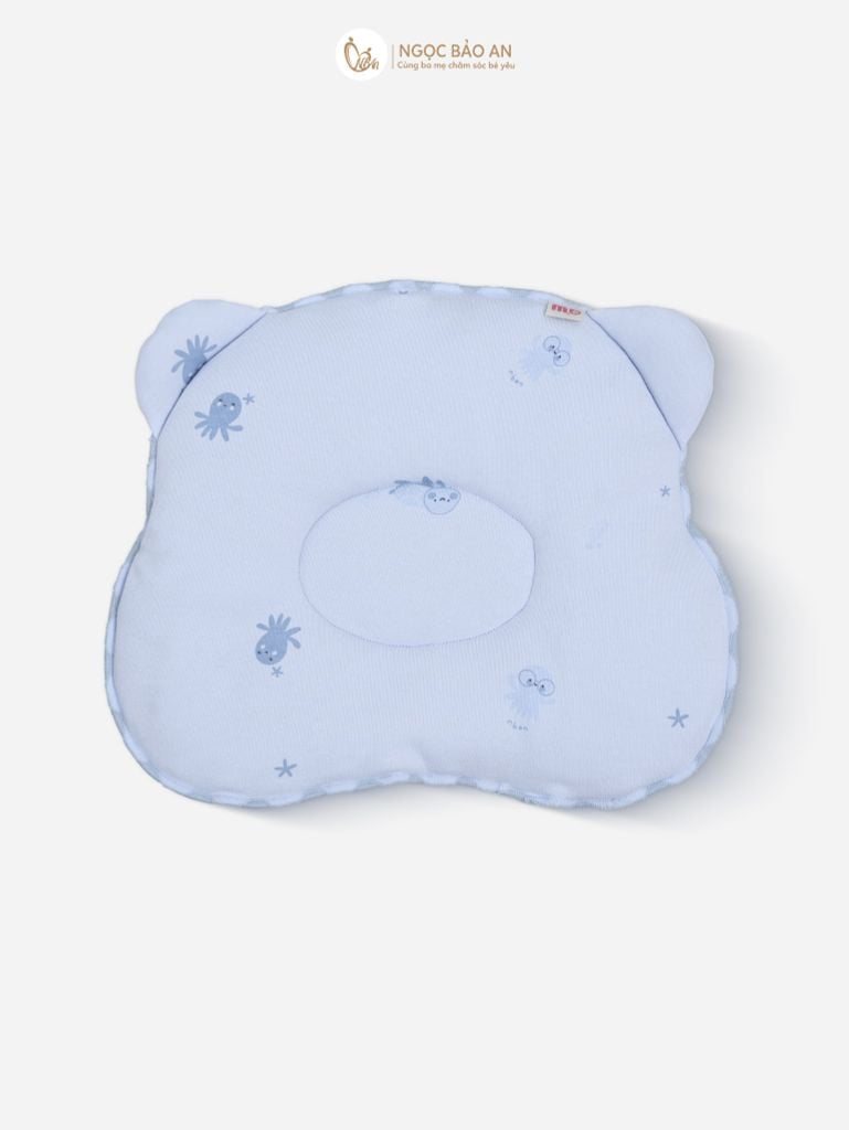[M&B] Gối nằm cotton hình mặt gấu họa tiết rùa & bạch tuộc xanh 24x27cm