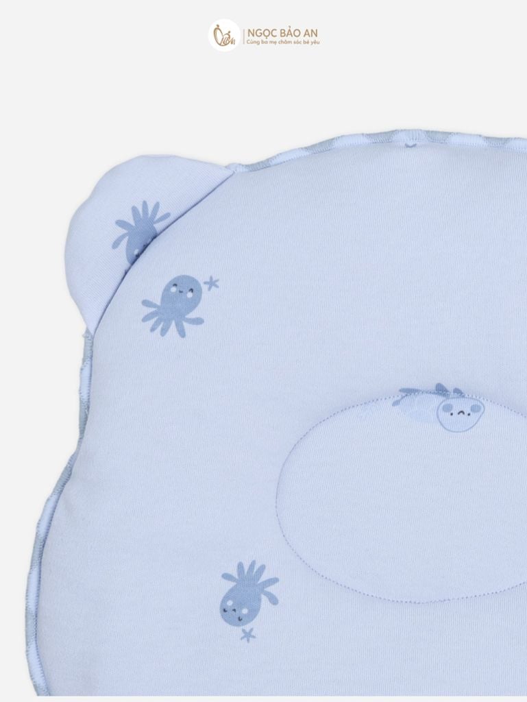[M&B] Gối nằm cotton hình mặt gấu họa tiết rùa & bạch tuộc xanh 24x27cm