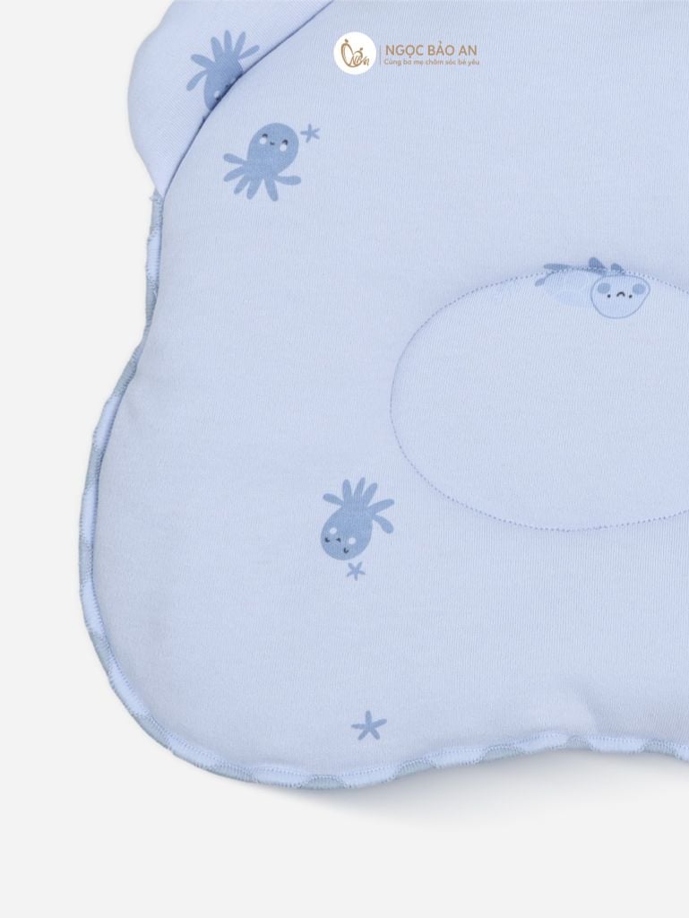 [M&B] Gối nằm cotton hình mặt gấu họa tiết rùa & bạch tuộc xanh 24x27cm