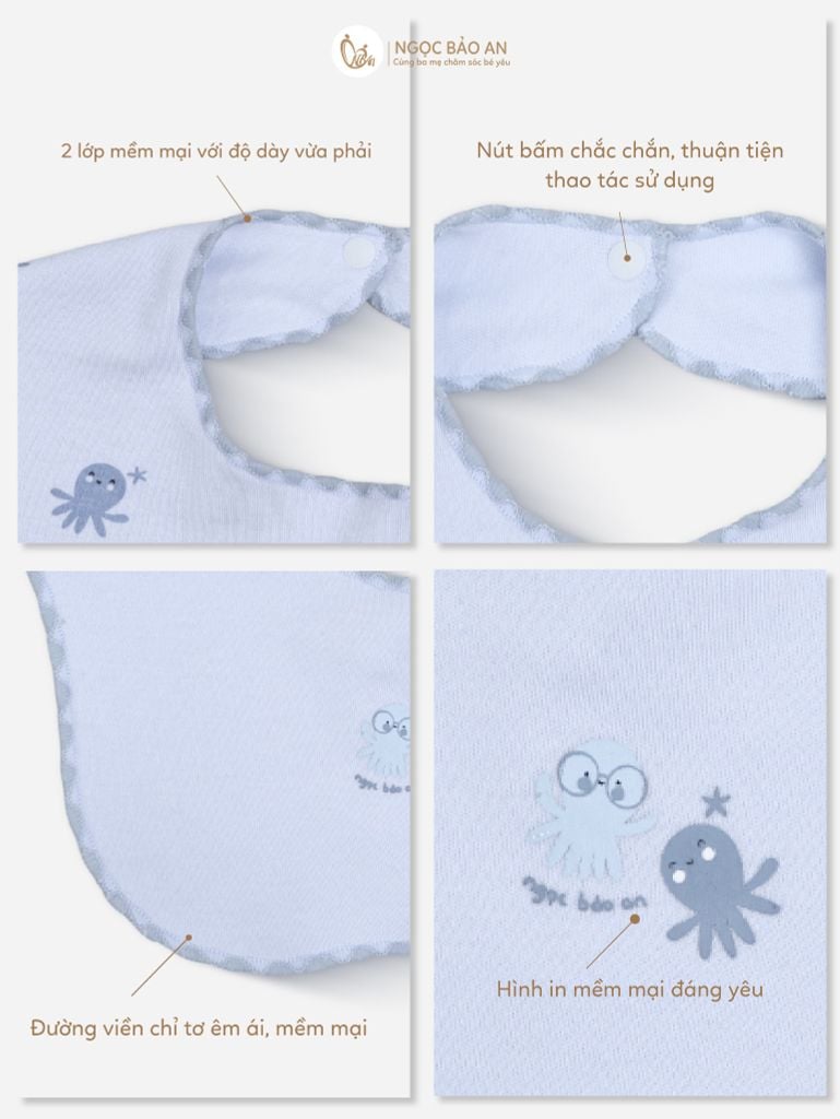 [M&B] Set 2 yếm nút cotton rùa và bạch tuộc xanh