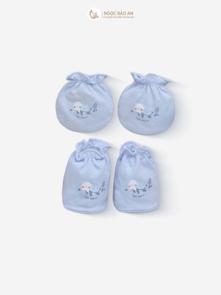 [M&B] Set nón bao tay chân thun cotton sơ sinh rùa xanh