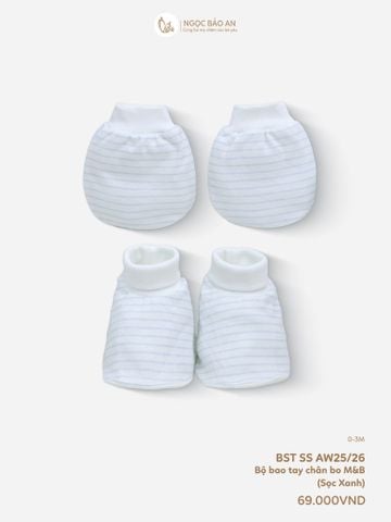[M&B] Bộ bao tay chân bo cotton sơ sinh họa tiết Sọc Xanh