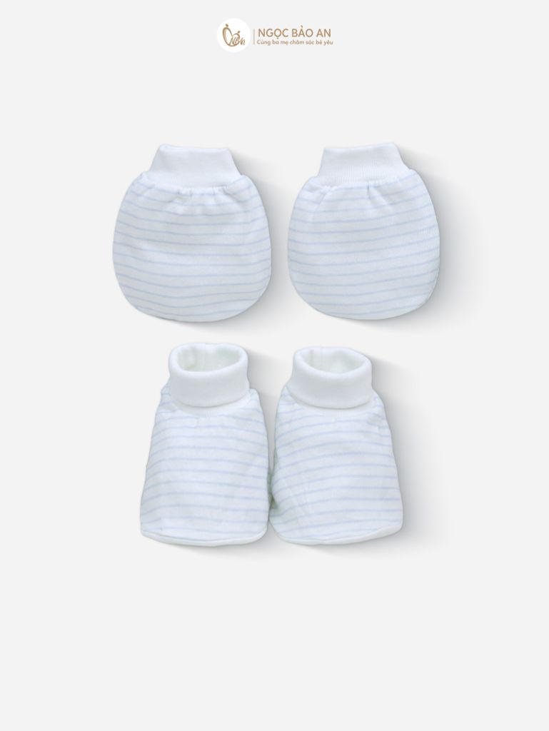 [M&B] Bộ bao tay chân bo cotton sơ sinh họa tiết Sọc Xanh
