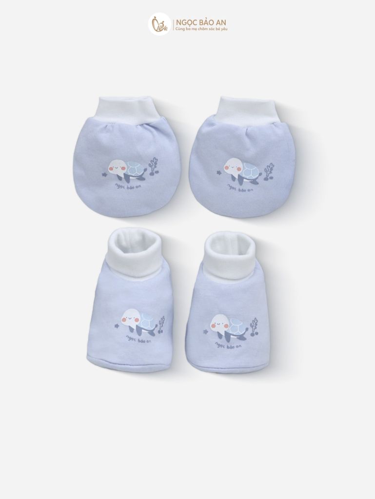 [M&B] Set nón bao tay chân bo cotton sơ sinh rùa xanh