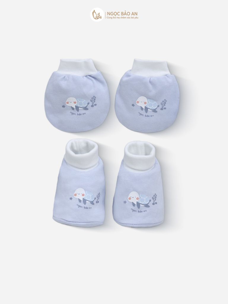 [M&B] Bộ bao tay chân bo cotton sơ sinh họa tiết Rùa Xanh