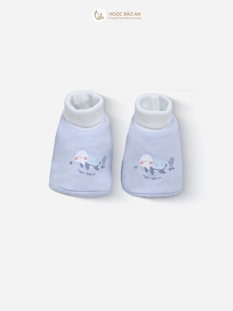[M&B] Set nón bao tay chân bo cotton sơ sinh rùa xanh