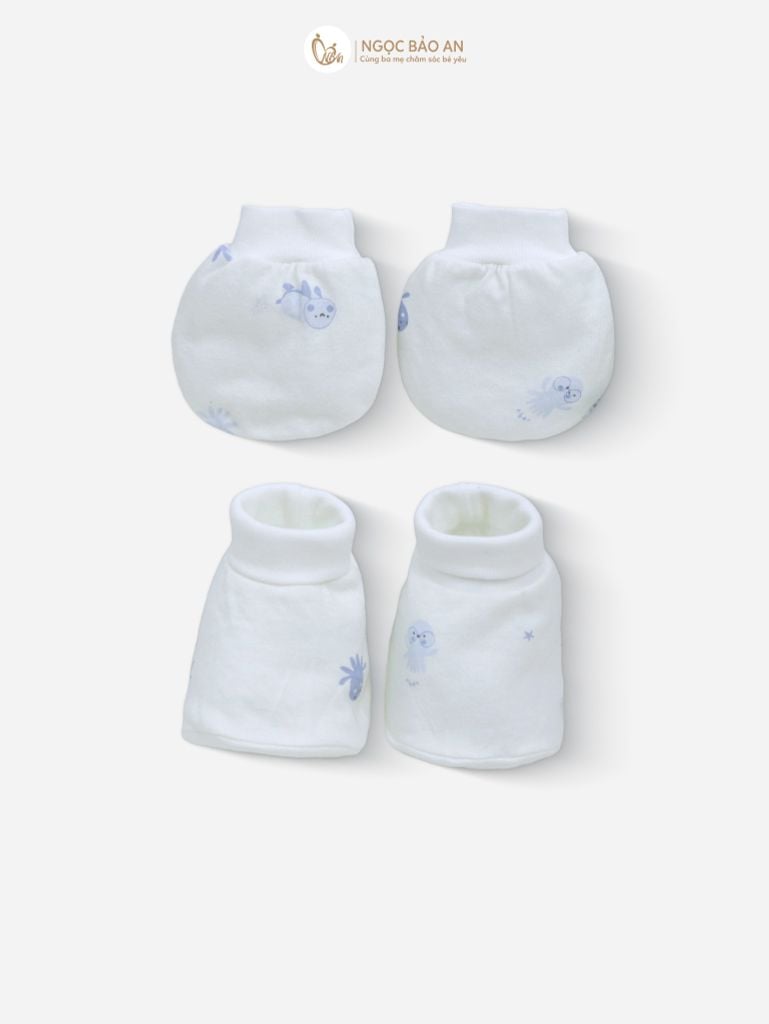 [M&B] Bộ bao tay chân bo cotton sơ sinh họa tiết Bạch Tuộc Xanh