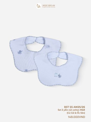 [M&B] Set 2 yếm nút cotton rùa và bạch tuộc xanh