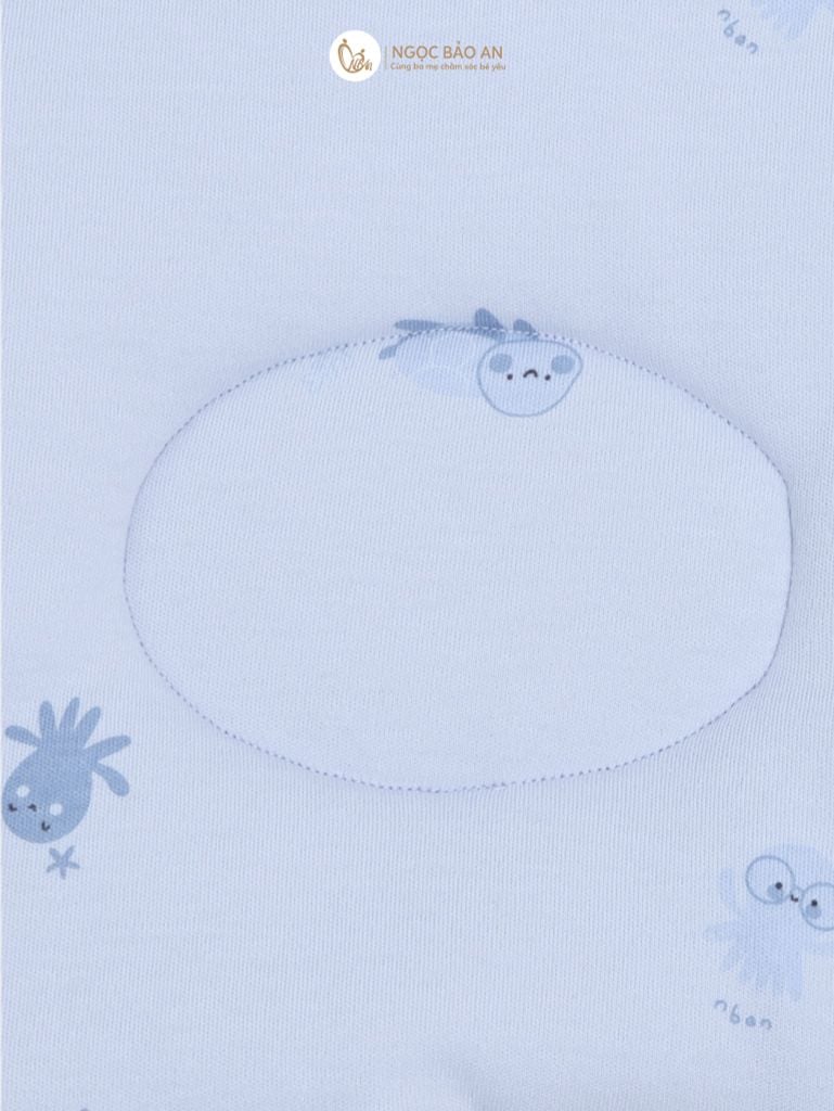 [M&B] Gối nằm cotton hình mặt gấu họa tiết rùa & bạch tuộc xanh 24x27cm
