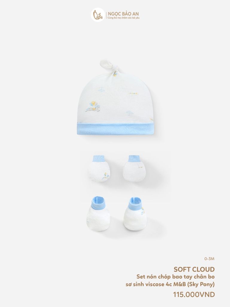 [M&B] Set nón chóp bao tay chân bo sơ sinh Sky Pony (NB-3m) [CBSSVISCOSE]