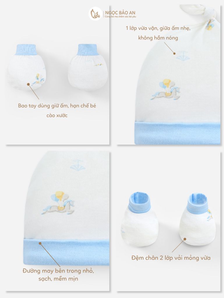 [M&B] Set nón chóp bao tay chân bo sơ sinh Sky Pony (NB-3m) [CBSSVISCOSE]