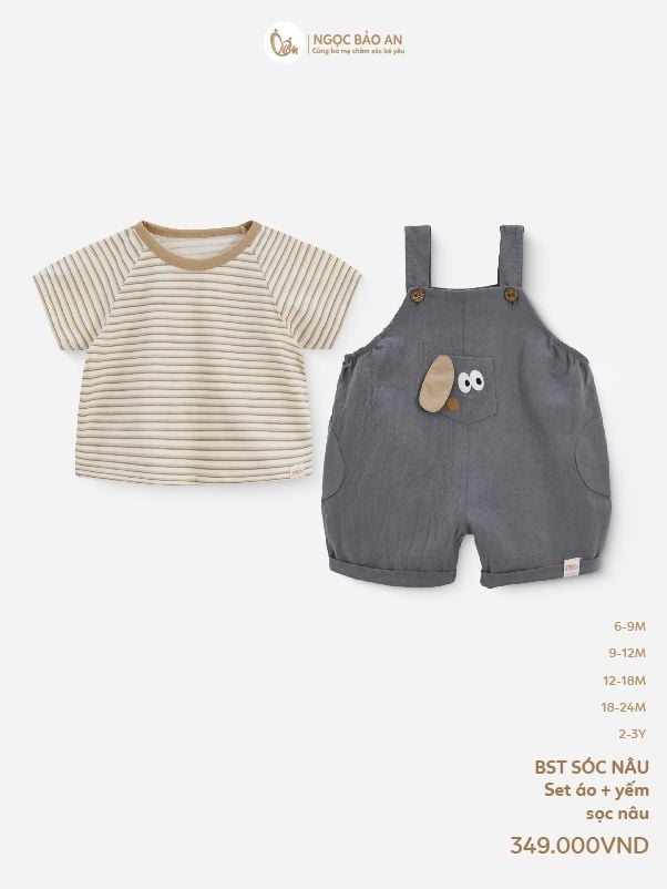 [M&B] BST SÓC: Set Áo sọc nâu phối Yếm quần