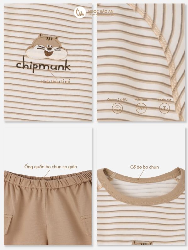 [M&B] BST SÓC: Bộ áo phối quần ngắn Chipmunk sọc nâu