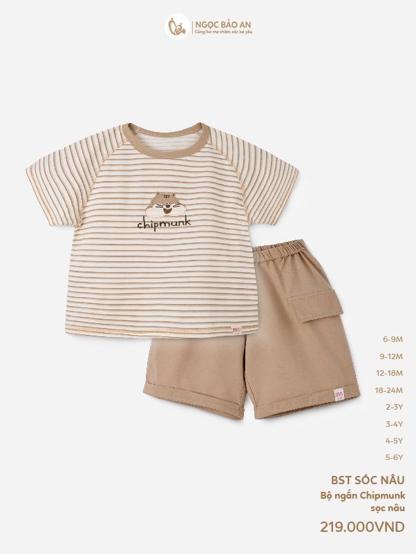 [M&B] BST SÓC: Bộ áo phối quần ngắn Chipmunk sọc nâu