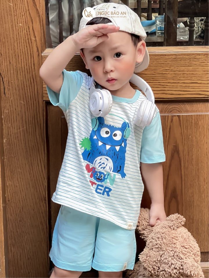 [NGỌC BẢO AN KIDS] Bộ quần áo cộc tay 2 chiều monster xanh đậm