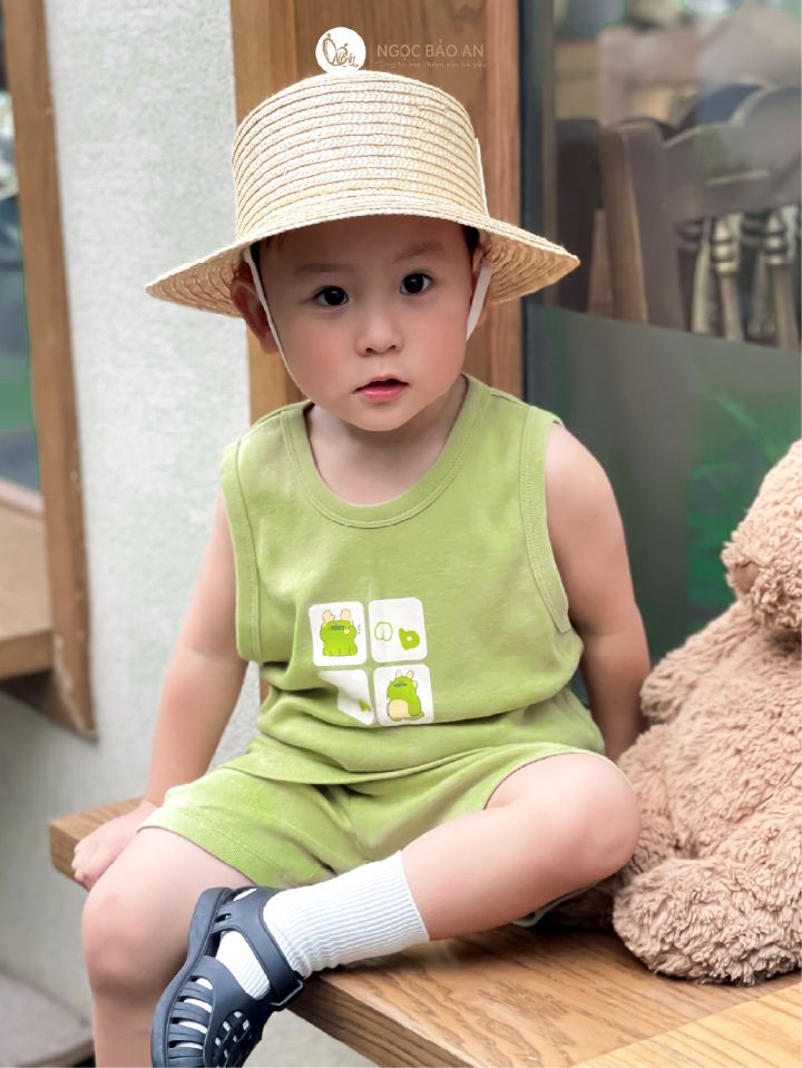 [HONEY] Bộ ngắn sát nách thể thao Honey cho bé (Rồng Xanh bơ NBAn)