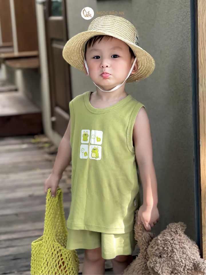 [HONEY] Bộ ngắn sát nách thể thao Honey cho bé (Rồng Xanh bơ NBAn)