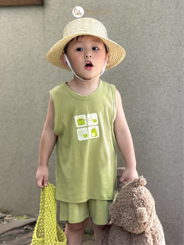 [HONEY] Bộ ngắn sát nách thể thao Honey cho bé (Rồng Xanh bơ NBAn)