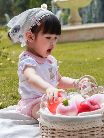[M&B] BST PINK GIRL: Set áo+yếm bé Gái M&B cotton (Gấu Hồng)
