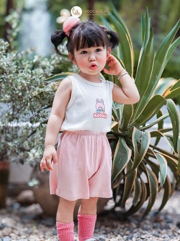 [HONEY] Bộ ngắn sát nách thể thao Rabbit Hồng