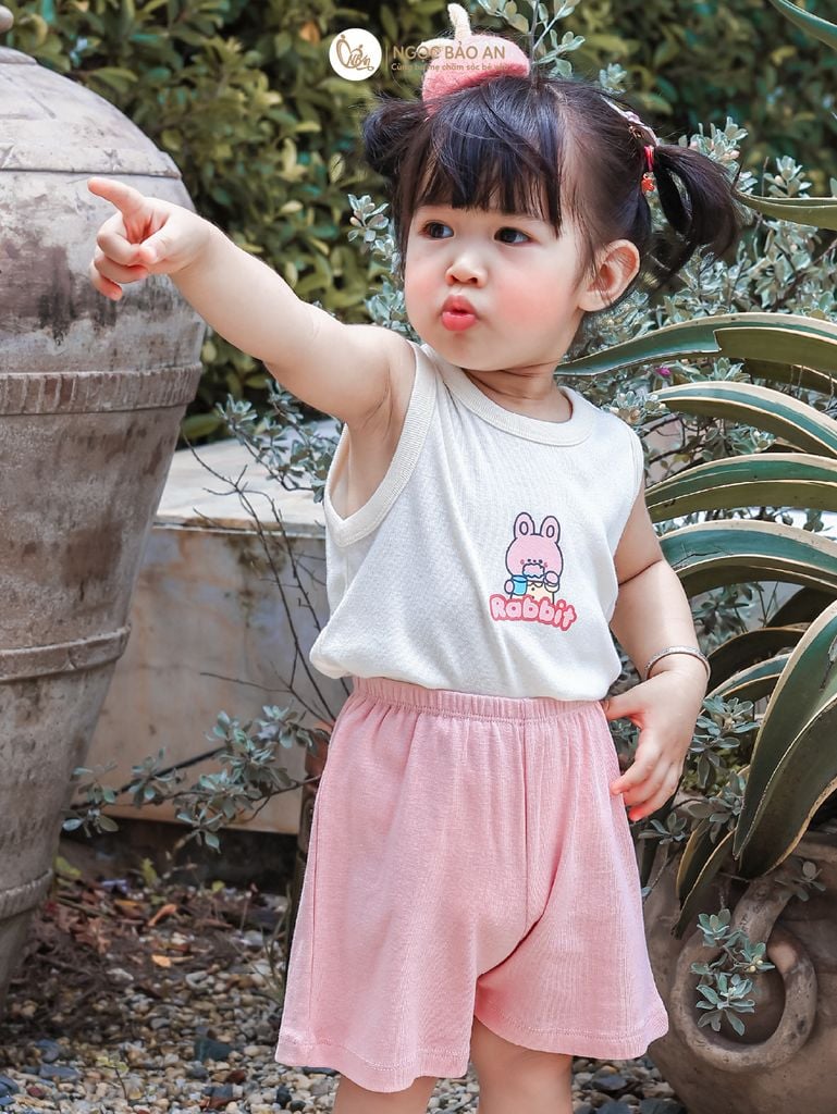 [HONEY] Bộ ngắn sát nách thể thao Honey cho bé (Rabbit Hồng)