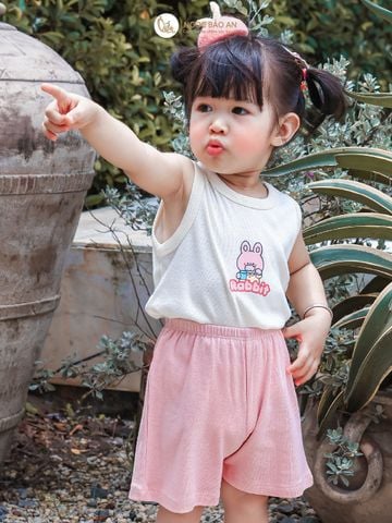[HONEY] Bộ ngắn sát nách thể thao Honey cho bé (Rabbit Hồng)