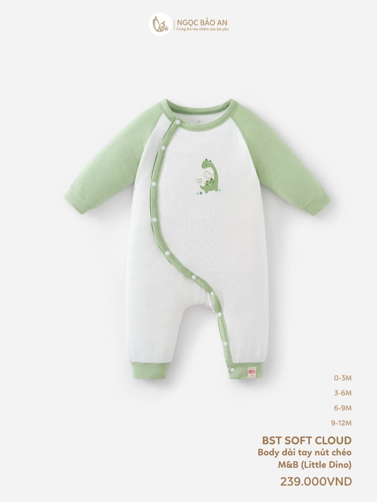 [M&B] Bodysuit dài tay dài cài chéo little dino (NB-12m)