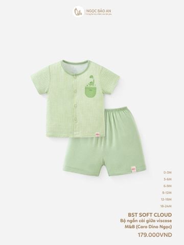 [M&B] Bộ tay ngắn cài giữa caro dino ngọc (0-24m)